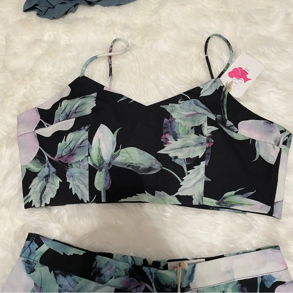 NWT Latiste Black Floral Shorts Crop Top Matching Set Coord Coquette Y2K Summer
